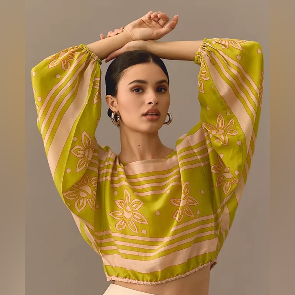 Elegant Floral Green and Cream Blouse